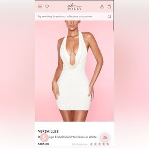 Oh Polly VERSAILLES Deep Plunge Embellished Mini Dress in White
